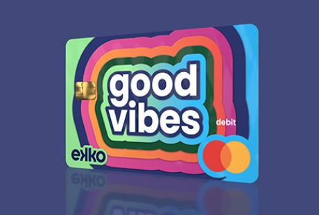 ekko's good vibes debit card made from recycled PVC