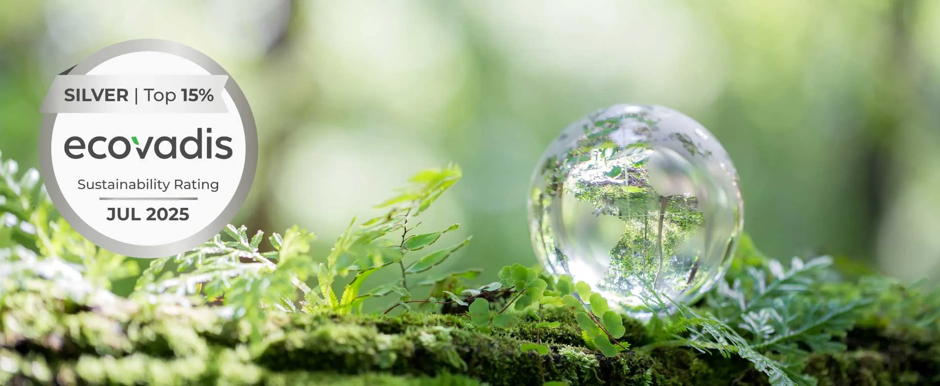 Thames Technology EcoVadis Silver Accreditation on a sustainable background