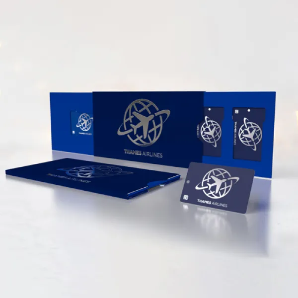 Thames Technology metal airline loyalty card and baggage tags